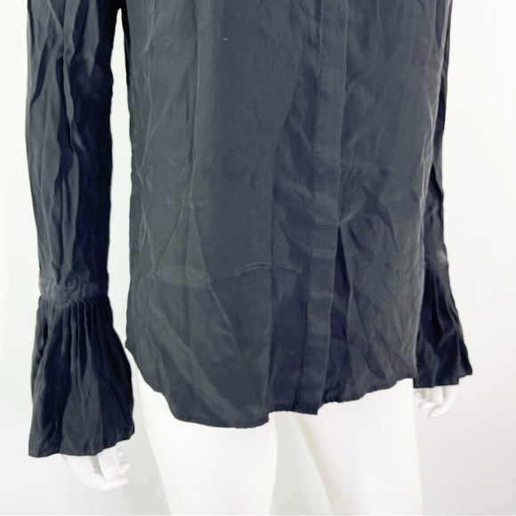 Frame Women's Black Trumpet Sleeve 100% Silk Collared Button Up Shirt Size S - Picture 5 of 11